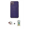 MARSİLYAN™- iPhone 11 Pro Max Kılıf Akış Doku - Siyah Polymer Nano Ekran Koruyucu + Kırmızı Pers Alüminyum Kamera Lens