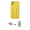 MARSİLYAN™- iPhone 11 Pro Max Kılıf Akış Doku - Siyah Polymer Nano Ekran Koruyucu + Kırmızı Pers Alüminyum Kamera Lens