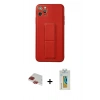MARSİLYAN™- iPhone 11 Pro Max Kılıf Akış Doku - Siyah Polymer Nano Ekran Koruyucu + Kırmızı Pers Alüminyum Kamera Lens