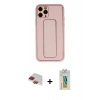 MARSİLYAN™- iPhone 11 Pro Max Kılıf Akış Doku - Siyah Polymer Nano Ekran Koruyucu + Kırmızı Pers Alüminyum Kamera Lens