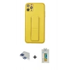 MARSİLYAN™- iPhone 11 Pro Max Kılıf Akış Doku - Siyah Polymer Nano Ekran Koruyucu + Lacivert Pers Alüminyum Kamera Lens