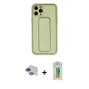 MARSİLYAN™- iPhone 11 Pro Max Kılıf Akış Doku - Siyah Polymer Nano Ekran Koruyucu + Lacivert Pers Alüminyum Kamera Lens