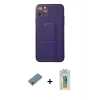 MARSİLYAN™- iPhone 11 Pro Max Kılıf Akış Doku - Siyah Polymer Nano Ekran Koruyucu + Metal Kamera Lens Koruma Cam - AKYL