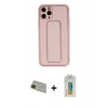 MARSİLYAN™- iPhone 11 Pro Max Kılıf Akış Doku - Siyah Polymer Nano Ekran Koruyucu + Rainbow Kamera Lens Koruma Cam - YL