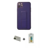 MARSİLYAN™- iPhone 11 Pro Max Kılıf Akış Doku - Siyah Polymer Nano Ekran Koruyucu + Rainbow Kamera Lens Koruma Cam - YL