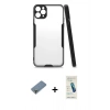 MARSİLYAN™- iPhone 11 Pro Max Kılıf Atlas Asil Serisi - Şeffaf Pasifik Cam Ekran Koruyucu + Metal Kamera Lens Koruma Cam - AKYL