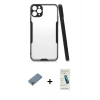MARSİLYAN™- iPhone 11 Pro Max Kılıf Atlas Asil Serisi - Şeffaf Pasifik Cam Ekran Koruyucu + Metal Kamera Lens Koruma Cam - GS