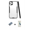 MARSİLYAN™- iPhone 11 Pro Max Kılıf Atlas Asil Serisi - Şeffaf Pasifik Cam Ekran Koruyucu + Metal Kamera Lens Koruma Cam - MR