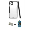 MARSİLYAN™- iPhone 11 Pro Max Kılıf Atlas Asil Serisi - Siyah 18D Cam Ekran Koruyucu + Rainbow Kamera Lens Koruma Cam - GD