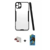 MARSİLYAN™- iPhone 11 Pro Max Kılıf Atlas Asil Serisi - Siyah 18D Cam Ekran Koruyucu + Pers Alüminyum Kamera Lens - KI