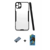 MARSİLYAN™- iPhone 11 Pro Max Kılıf Atlas Asil Serisi - Siyah 18D Cam Ekran Koruyucu + Shine Kamera Lens Koruma Cam - SH