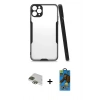 MARSİLYAN™- iPhone 11 Pro Max Kılıf Atlas Asil Serisi - Siyah 18D Cam Ekran Koruyucu + Pers Alüminyum Kamera Lens - YL