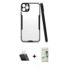 MARSİLYAN™- iPhone 11 Pro Max Kılıf Atlas Asil Serisi - Siyah 20D Premium Cam Ekran Koruyucu + Kamera Lens Koruma Cam - SF