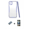 MARSİLYAN™- iPhone 11 Pro Max Kılıf Atlas Asil Serisi - Siyah 34D Hayalet Izgaralı Cam + Metal Kamera Lens Koruma Cam - GS