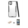 MARSİLYAN™- iPhone 11 Pro Max Kılıf Atlas Asil Serisi - Siyah 34D Hayalet Izgaralı Cam + Renkli Kamera Lens Koruma Cam - MI