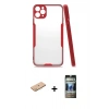 MARSİLYAN™- iPhone 11 Pro Max Kılıf Atlas Asil Serisi - Siyah 34D Hayalet Izgaralı Cam + Renkli Kamera Lens Koruma Cam - PE