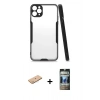 MARSİLYAN™- iPhone 11 Pro Max Kılıf Atlas Asil Serisi - Siyah 34D Hayalet Izgaralı Cam + Renkli Kamera Lens Koruma Cam - PE