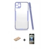 MARSİLYAN™- iPhone 11 Pro Max Kılıf Atlas Asil Serisi - Siyah 34D Hayalet Izgaralı Cam + Renkli Kamera Lens Koruma Cam - PE