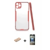 MARSİLYAN™- iPhone 11 Pro Max Kılıf Atlas Asil Serisi - Siyah 34D Hayalet Izgaralı Cam + Renkli Kamera Lens Koruma Cam - PE