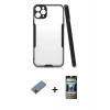 MARSİLYAN™- iPhone 11 Pro Max Kılıf Atlas Asil Serisi - Siyah 34D Hayalet Izgaralı Cam + Shine Kamera Lens Koruma Cam - PE