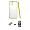 MARSİLYAN™- iPhone 11 Pro Max Kılıf Atlas Asil Serisi - Siyah 34D Hayalet Izgaralı Cam + Shine Kamera Lens Koruma Cam - PE