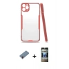 MARSİLYAN™- iPhone 11 Pro Max Kılıf Atlas Asil Serisi - Siyah 34D Hayalet Izgaralı Cam + Shine Kamera Lens Koruma Cam - PE