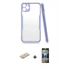 MARSİLYAN™- iPhone 11 Pro Max Kılıf Atlas Asil Serisi - Siyah 34D Hayalet Izgaralı Cam + Renkli Kamera Lens Koruma Cam - YL