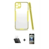 MARSİLYAN™- iPhone 11 Pro Max Kılıf Atlas Asil Serisi - Siyah 34D Hayalet Izgaralı Cam + Kamera Lens Koruma Cam - SF