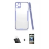 MARSİLYAN™- iPhone 11 Pro Max Kılıf Atlas Asil Serisi - Siyah 34D Hayalet Izgaralı Cam + Kamera Lens Koruma Cam - SF