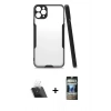 MARSİLYAN™- iPhone 11 Pro Max Kılıf Atlas Asil Serisi - Siyah 34D Hayalet Izgaralı Cam + Kamera Lens Koruma Cam - SF