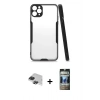 MARSİLYAN™- iPhone 11 Pro Max Kılıf Atlas Asil Serisi - Siyah 34D Hayalet Izgaralı Cam + Pers Alüminyum Kamera Lens - SH