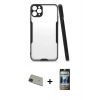 MARSİLYAN™- iPhone 11 Pro Max Kılıf Atlas Asil Serisi - Siyah 34D Hayalet Izgaralı Cam + Rainbow Kamera Lens Koruma Cam - YL