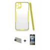 MARSİLYAN™- iPhone 11 Pro Max Kılıf Atlas Asil Serisi - Siyah 34D Hayalet Izgaralı Cam + Rainbow Kamera Lens Koruma Cam - YL