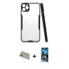 MARSİLYAN™- iPhone 11 Pro Max Kılıf Atlas Asil Serisi - Siyah 34D Izgaralı Cam + Rainbow Kamera Lens Koruma Cam - GD