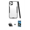 MARSİLYAN™- iPhone 11 Pro Max Kılıf Atlas Asil Serisi - Siyah 34D Izgaralı Cam + Kamera Lens Koruma Cam - SF