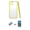 MARSİLYAN™- iPhone 11 Pro Max Kılıf Atlas Asil Serisi - Siyah 34D Izgaralı Cam + Shine Kamera Lens Koruma Cam - PE