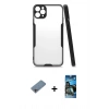MARSİLYAN™- iPhone 11 Pro Max Kılıf Atlas Asil Serisi - Siyah 34D Izgaralı Cam + Shine Kamera Lens Koruma Cam - GI
