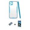 MARSİLYAN™- iPhone 11 Pro Max Kılıf Atlas Asil Serisi - Siyah 34D Izgaralı Cam + Sierra Blue Shine Kamera Lens Koruma Cam