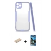 MARSİLYAN™- iPhone 11 Pro Max Kılıf Atlas Asil Serisi - Siyah 34D Izgaralı Cam + Renkli Kamera Lens Koruma Cam - YL