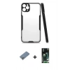 MARSİLYAN™- iPhone 11 Pro Max Kılıf Atlas Asil Serisi - Siyah 360 Mat Full Body Arka Koruyucu + Metal Kamera Lens Koruma Cam - GS