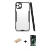 MARSİLYAN™- iPhone 11 Pro Max Kılıf Atlas Asil Serisi - Siyah 360 Mat Full Body Arka Koruyucu + Renkli Kamera Lens Koruma Cam - TU