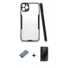 MARSİLYAN™- iPhone 11 Pro Max Kılıf Atlas Asil Serisi - Siyah 3D Antistatik Hayalet Cam Ekran Koruyucu + Metal Kamera Lens Koruma Cam - AKYL