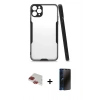 MARSİLYAN™- iPhone 11 Pro Max Kılıf Atlas Asil Serisi - Siyah 3D Antistatik Hayalet Cam Ekran Koruyucu + Pers Alüminyum Kamera Lens - KI