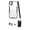 MARSİLYAN™- iPhone 11 Pro Max Kılıf Atlas Asil Serisi - Siyah 3D Antistatik Hayalet Cam Ekran Koruyucu + Rainbow Kamera Lens Koruma Cam - YL