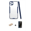 MARSİLYAN™- iPhone 11 Pro Max Kılıf Atlas Asil Serisi - Siyah 3D Antistatik Hayalet Cam Ekran Koruyucu + Renkli Kamera Lens Koruma Cam - TU