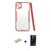 MARSİLYAN™- iPhone 11 Pro Max Kılıf Atlas Asil Serisi - Siyah 3D Antistatik Hayalet Cam Ekran Koruyucu + Renkli Kamera Lens Koruma Cam - YL