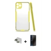 MARSİLYAN™- iPhone 11 Pro Max Kılıf Atlas Asil Serisi - Siyah 3D Antistatik Hayalet Cam Ekran Koruyucu + Pers Alüminyum Kamera Lens - YL