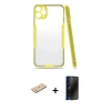 MARSİLYAN™- iPhone 11 Pro Max Kılıf Atlas Asil Serisi - Siyah 3D Antistatik Hayalet Cam Ekran Koruyucu + Renkli Kamera Lens Koruma Cam - YL