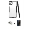 MARSİLYAN™- iPhone 11 Pro Max Kılıf Atlas Asil Serisi - Siyah 3D Antistatik Hayalet Cam Ekran Koruyucu + Pers Alüminyum Kamera Lens - YL