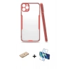 MARSİLYAN™- iPhone 11 Pro Max Kılıf Atlas Asil Serisi - Siyah 3D Antistatik Seramik Nano Ekran Koruyucu + Renkli Kamera Lens Koruma Cam - SI